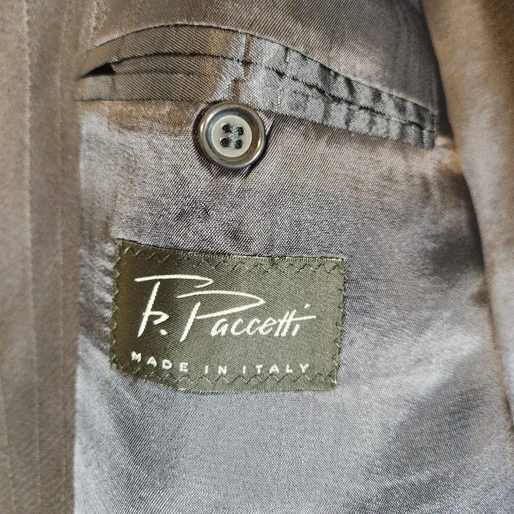 Paccetti Blazer Men's 45L‎ Black Pinstripe Vintage Italian Suit Jacket 100% Wool